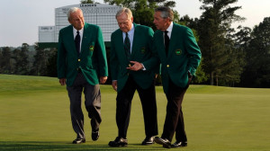 Masters Champions Arnold Palmer, Jack Nicklaus and Gary Player walk up ...
