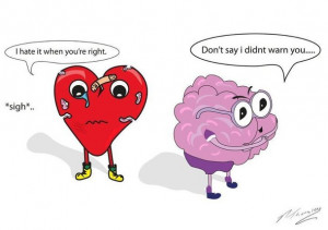 brain, cartoon, heart, heart and brain, heart broke, love, sigh