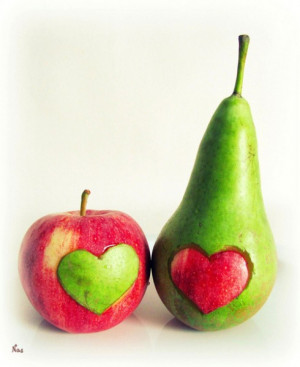 fruits-fruit-food-pear-apple-hearts-love-decoration-green-red