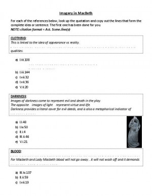 Imagery in MacBeth - Worksheet and Reference Sheet