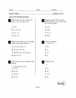 7th Grade Math Chapter 1 Test picture