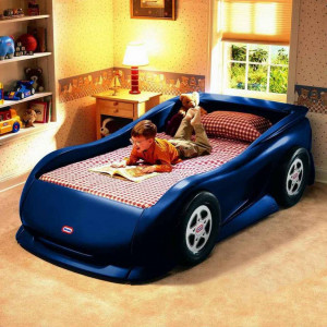 Race car shaped bed for boys