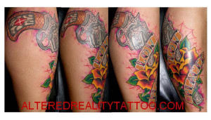 old school rose gun leg tattoo in Tattoo designs by Mace by Altered ...