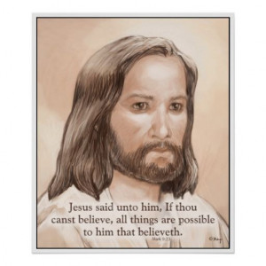 Bible Quote - Mark 9:23 Poster Sepia Jesus Art Bible Quote - Mark 9:23 ...