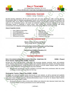 sample resume for a preschool teacher is from: A+Resumesfor Teachers ...
