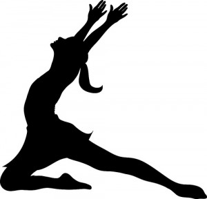 Clip Art Illustration of a Silhouette of a Ballet Dancer Lunging