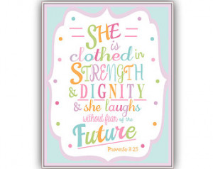 is Clothed in Strength Dignity Print, Colorful Art little girls room ...