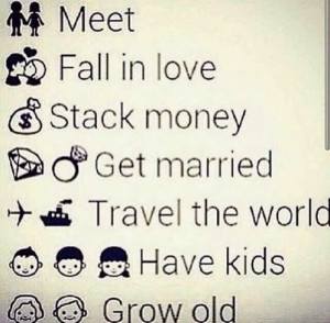 Meet Fall in love Stack money get married travel the world have kids ...
