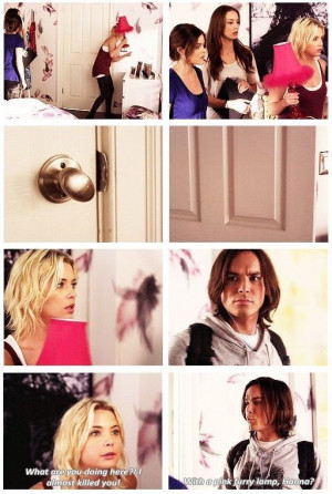 scene in pretty little liars. Hanna and Caleb are too cute. Haleb ...