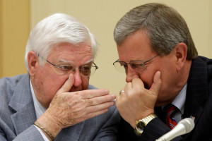 Tom Latham Rep Hal Rogers R KY L confers with Rep Tom Latham R