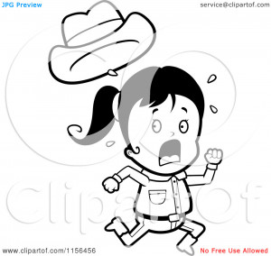 Cartoon-Clipart-Of-A-Black-And-White-Running-Little-Cowgirl-Vector ...