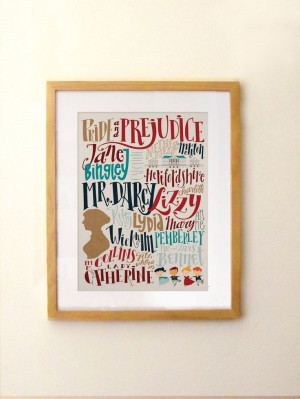 Jane Austen - Pride and Prejudice print - characters and places (12,60 ...