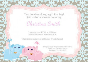 Elephants Twins Baby Shower Invitation Printable by JayJDesign, $7.00