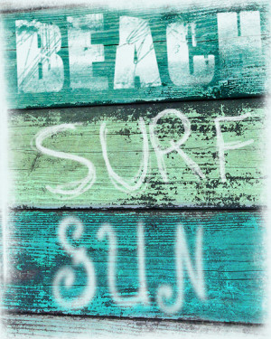 ... Surf Sun Aqua Green Blue Beach House Decor Wall Art Girl Room