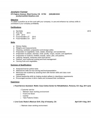 Line Cook Sample Resume