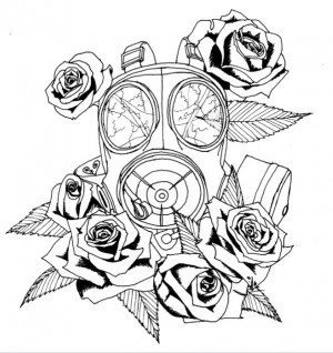Gas Mask Drawing Tattoo Gasmask and roses by bviolence