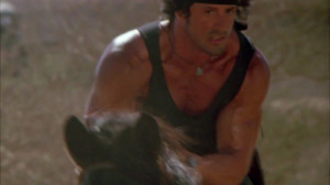 Photo of Sylvester Stallone, portraying Rambo in 