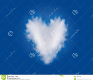 Love! Romance! A heart shaped cotton ball cloud floats across a blue ...