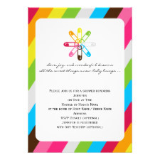 Bright Rainbow Stripe Diaper Pin Baby Shower Personalized Invite