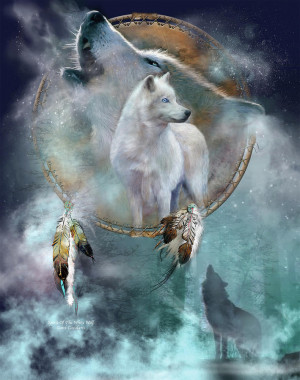 Dream Catcher - Spirit Of The White Wolf Mixed Media