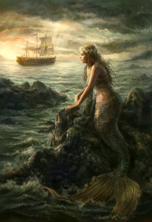 Lil' mermaid 2 Picture (2d, illustration, mermaid, fantasy, ship)