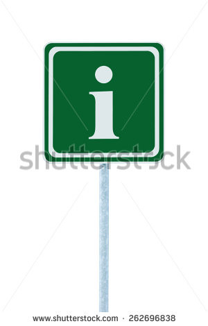 Info sign in green, white i letter icon and frame, isolated roadside ...
