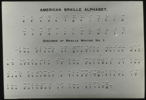 ... braille alphabet card. Courtesy of Perkins School for the Blind