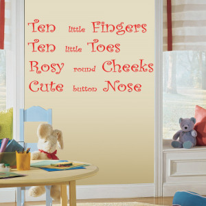 Red Ten little fingers ten little toes wall decal in a playroom
