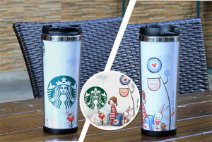 Starbucks style stainless steel insulated tumbler double wall travel