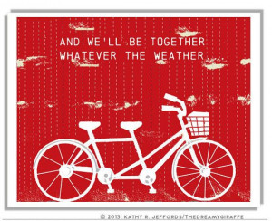 Art For Couples Tandem Bike In Sunshine And In Rain Print. Bicycle ...