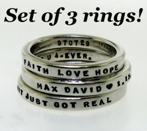Personalized Rings -Set of 3 Smooth Like Butter Posey Rings - custom ...