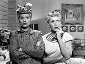 Lucy (Lucille Ball) and Ethel (Vivian Vance) rack their brains to ...