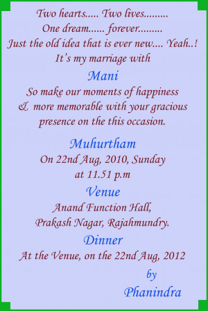 Indian / Hindu Marriage Invitation Card Matter in English