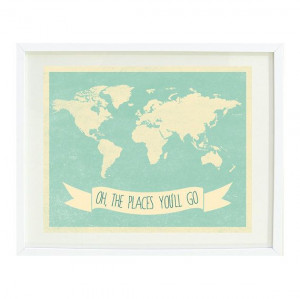 Oh, The Places You'll Go Quote Art Print 8x10-Chevron World Map-Grayed ...