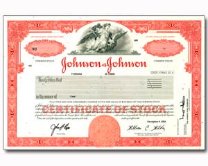 Johnson and Johnson Stock Certificate