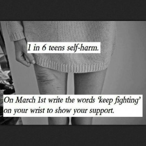 Stop self harm!!!! On march 1st write 'keep fighting' on your wrist to ...