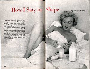 Marilyn Monroe propped up in bed, fixing breakfast while naked between ...