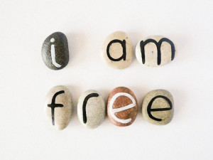 ... Letters or I am Free Quote, Beach Pebbles, Inspirational Word