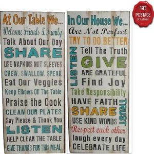 Wooden-Wall-Quotes-Words-Plaque-Sign-House-Family-Kitchen-Table-Rules ...