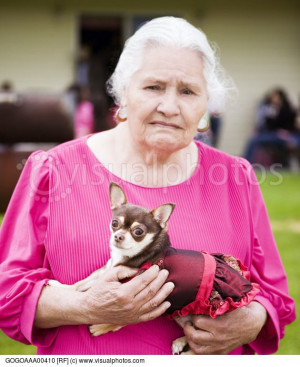 Elderly Holding Dog Pet White Stock Photo