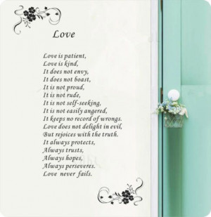 Love is patient poem Quote Removable Vinyl Sticker decal home room ...