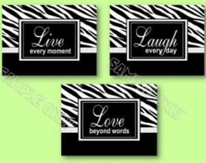 Zebra Print Wall Art Decor 5x7 Prin ts Live Laugh Love Inspirational ...