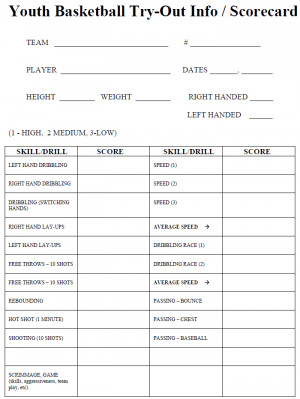 Youth Basketball Tryout Player Evaluation Form