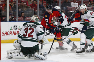 Jimmy Hayes Goaltender Niklas Backstrom 32 of the Minnesota Wild