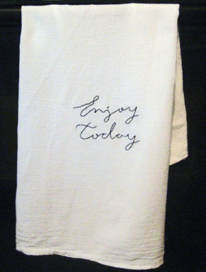 Embroidered flour sack kitchen towel, 