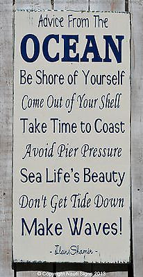 Beach Decor, Advice From The Ocean, Wooden Plaque, Beach Signs