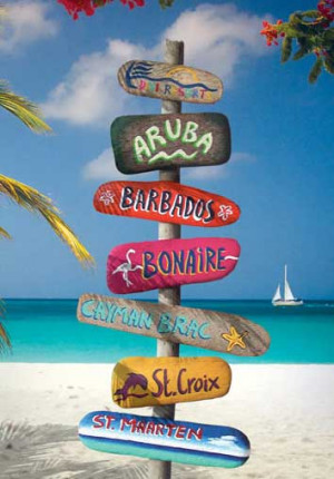 Beach sign of Caribbean Islands