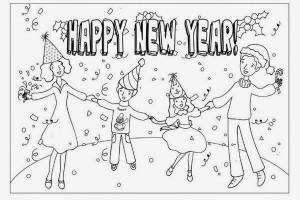 happy New year festival celebrate children-colorable image for drawing