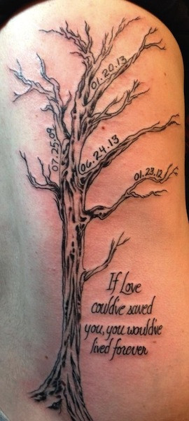 tree with blank branches for more dates | memorial tattoos