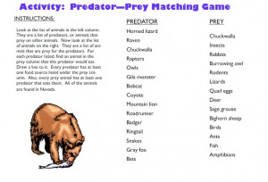 For kids - predator prey matching game - make a pa game? maybe no ...